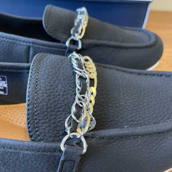 NIB, Nautica Women's size 9 Black Sommerland Casual Slip-on Loafers Chain Detail - Picture 4 of 11